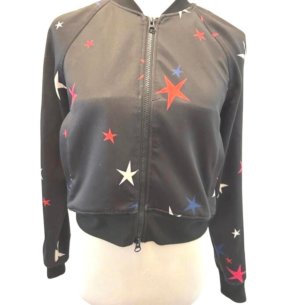 PAM & GELA Navy Star Print Track Jacket Bomber Style‎ White Stripe Sleeves P